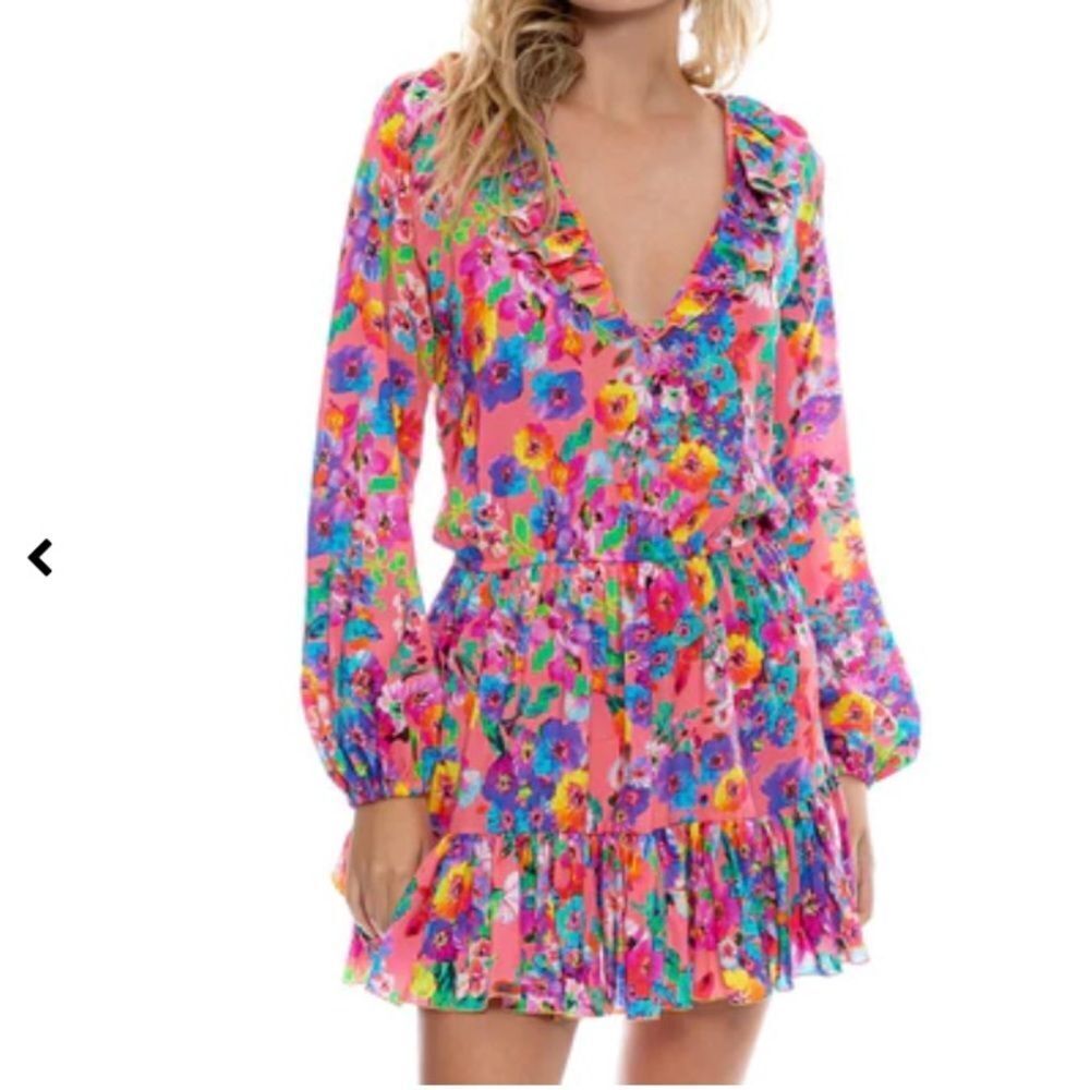 NWT Luli Fama Ruffled DeepV Frill Hem Dress size Medium